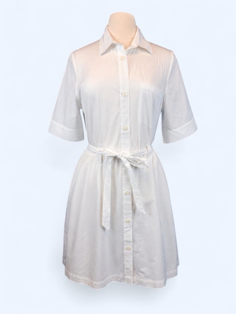 Monki White 100% Cotton Belted Shirt Dress Medium